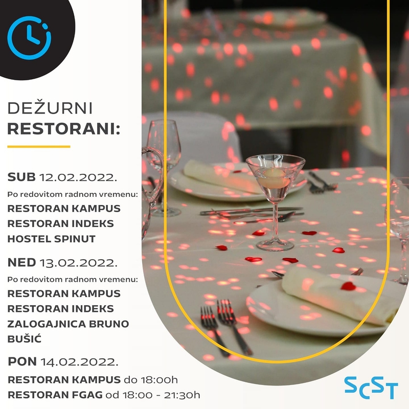 Dežurni restorani u subotu 12.2. i u nedjelju 13.2.2022.