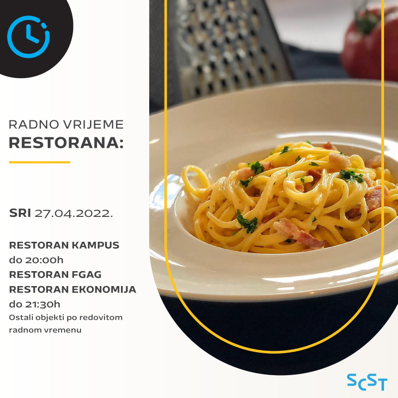 Radno vrijeme restorana u srijedu 27.4.