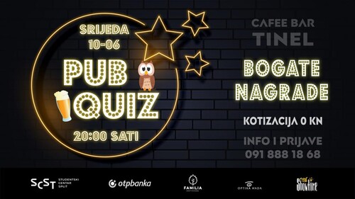 Pub quiz općeg znanja u caffe baru Tinel