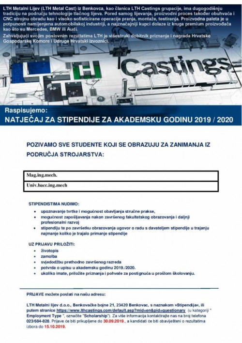 Stipendija LTH Metalni Lijev za studente iz područja strojarstva