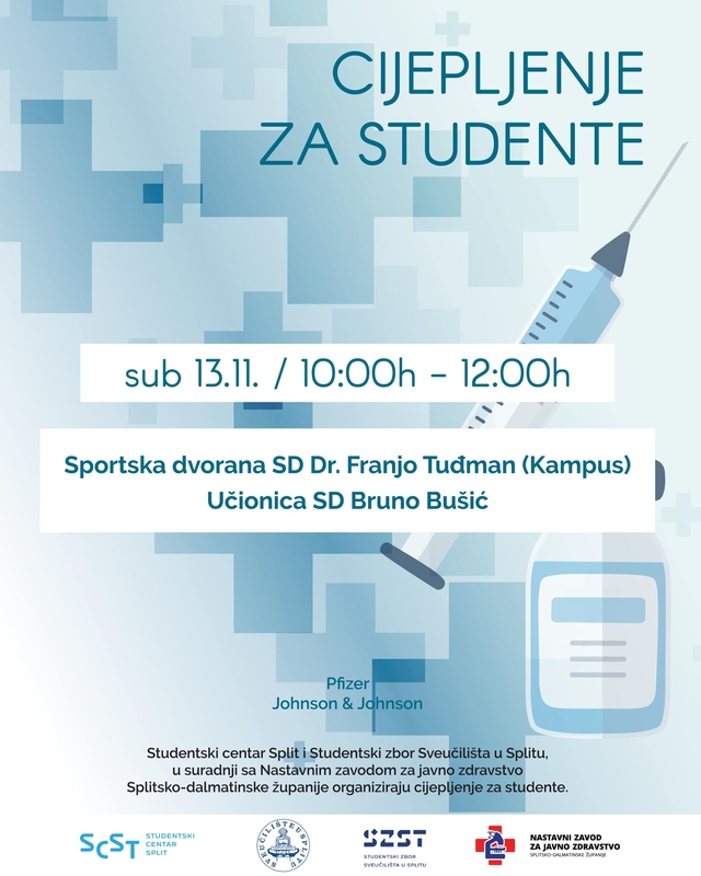 Cijepljenje za studente Sveučilišta u Splitu Cijepljenje za studente Sveučilišta u Splitu