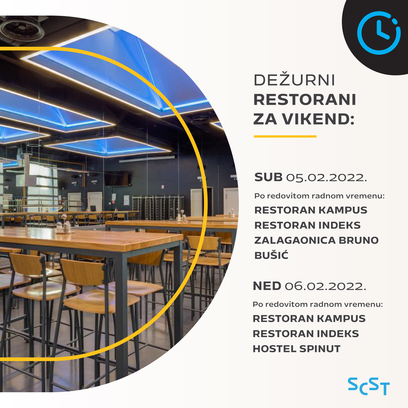 Dežurni restorani u subotu 5.2.. i u nedjelju 6.2.2022. Dežurni restorani u subotu 5.2.. i u nedjelju 6.2.2022.