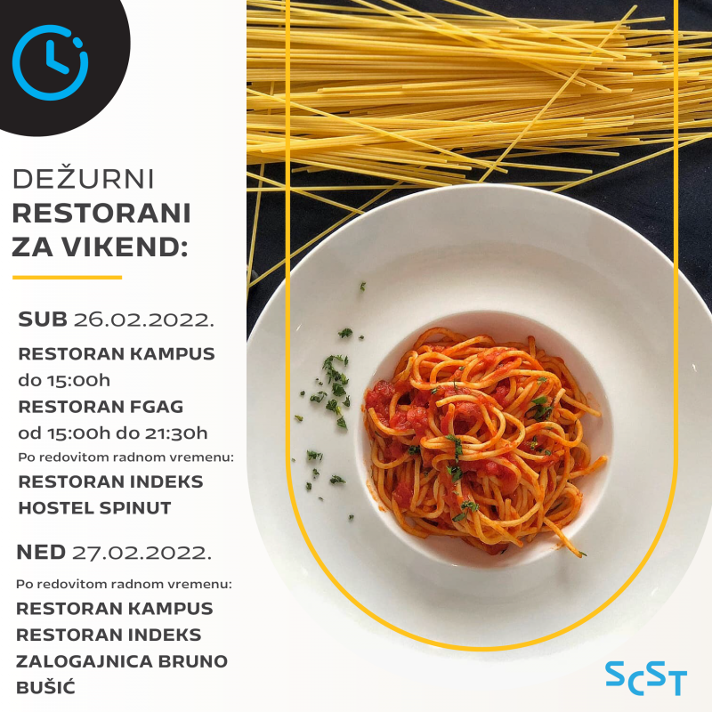 Dežurni restorani u subotu 26.2. i nedjelju 27.2. Dežurni restorani u subotu 26.2. i nedjelju 27.2.